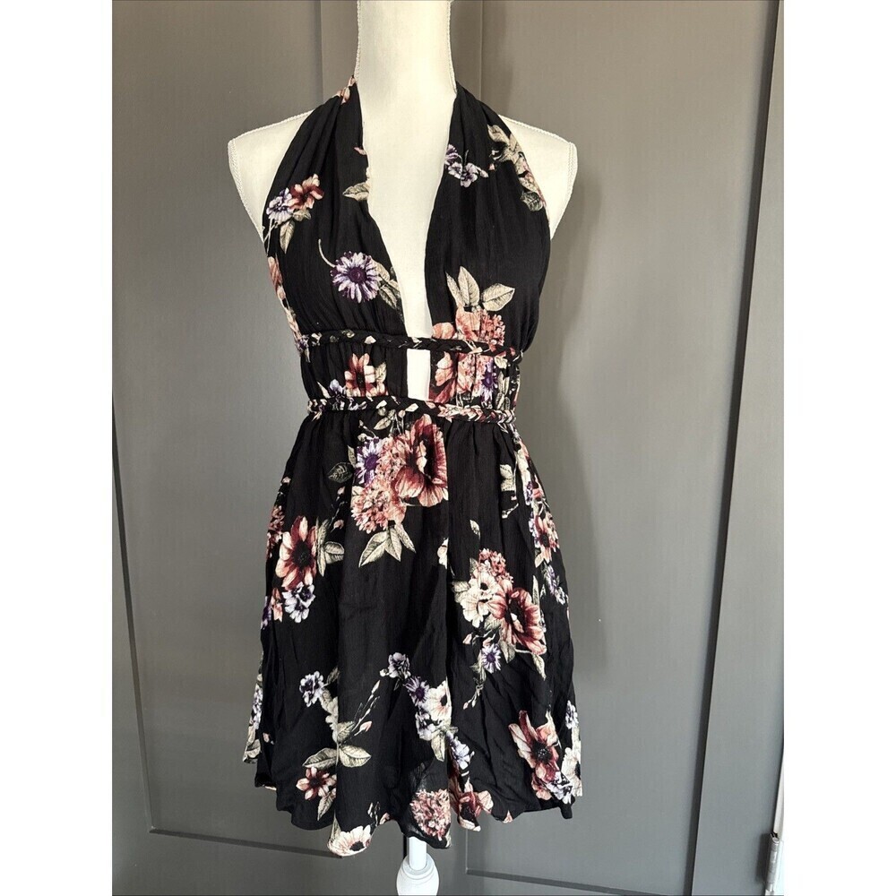 Illa Illa Floral Halter Dress Size S Black